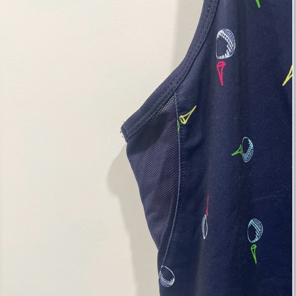 Lillie Green Polo Shirt Size Lg Blue Geometric Sleeveless Golf Vented Underarm - Picture 5 of 7